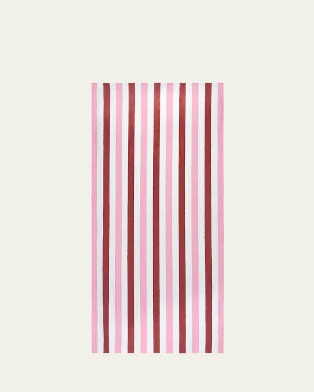 Raspberry/Rose Pink Stripe Linen Tablecloth, 65" x 98"